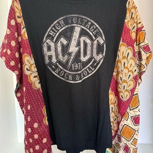 AC/DC Graphic T-Shirt with Kimono Patterned Sleeves